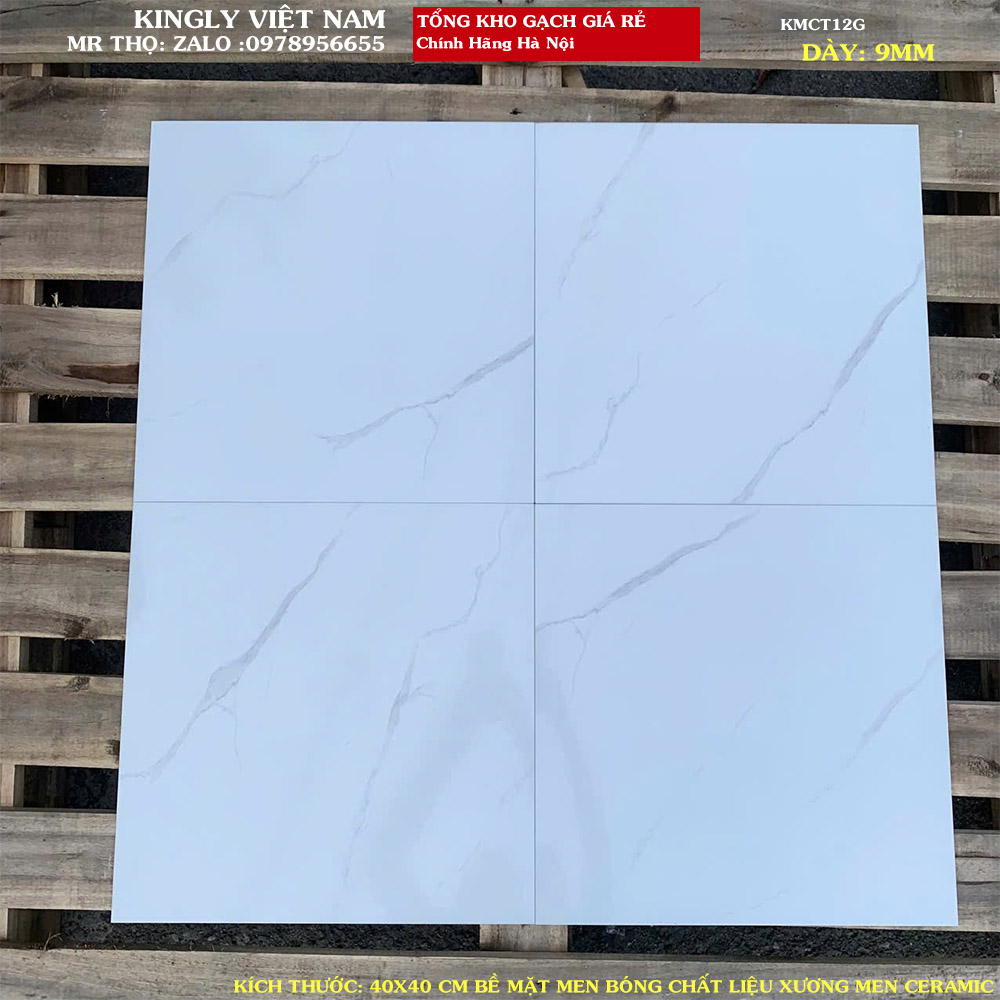 Gạch lát nền trắng vân men bóng 40x40 giá rẻ KMCT12G Loại A1